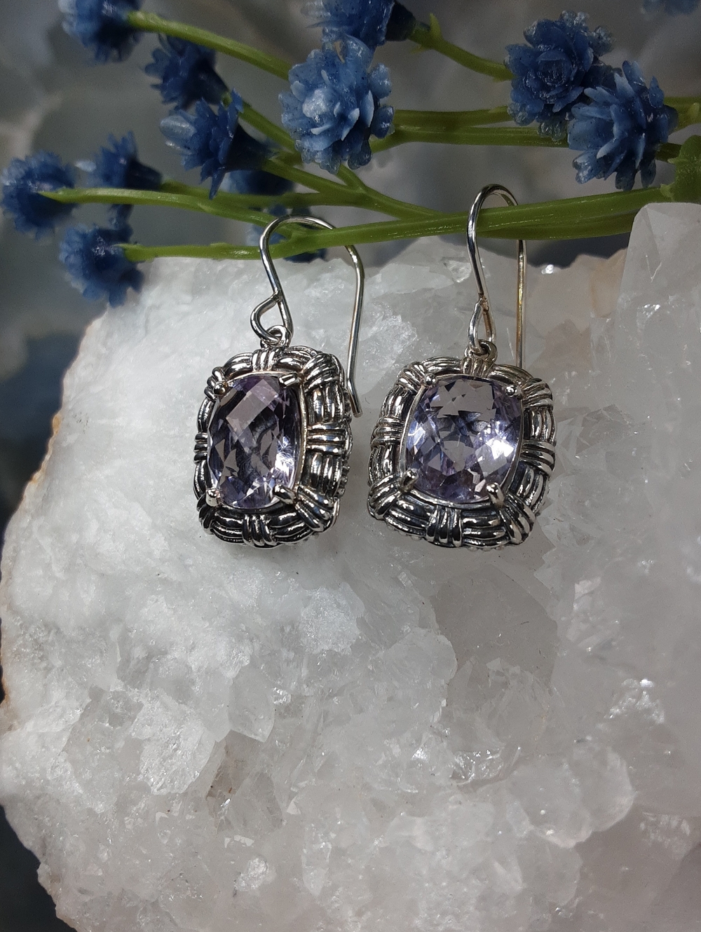 925 Rose De France Amethyst Drop Earrings. PRICE IS FIRM.